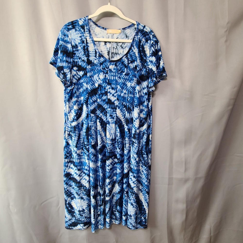 La Cera Dress Blue Tie Dye‎ Casual Short Sleeve Midi Dress XL